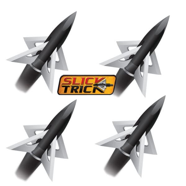 Slick Trick Broadhead GrizzTrick 1 1/4" Fixed 4 Blade 100 Grain 4 Pack Broadheads 15STGT2-100