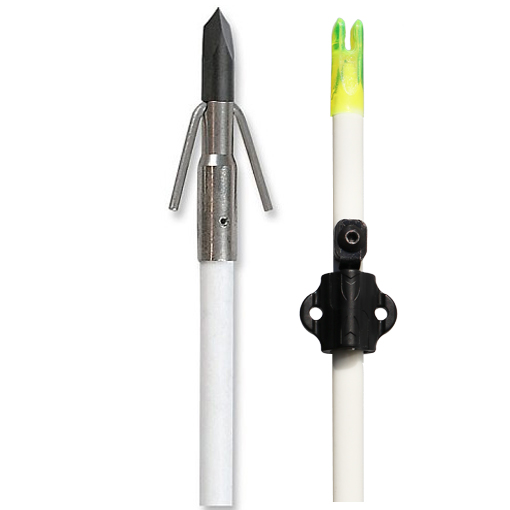 Muzzy Bowfishing Arrow Classic White Arrow w/ Gar Point (nock, bottle slide  installed) 1020-GBS