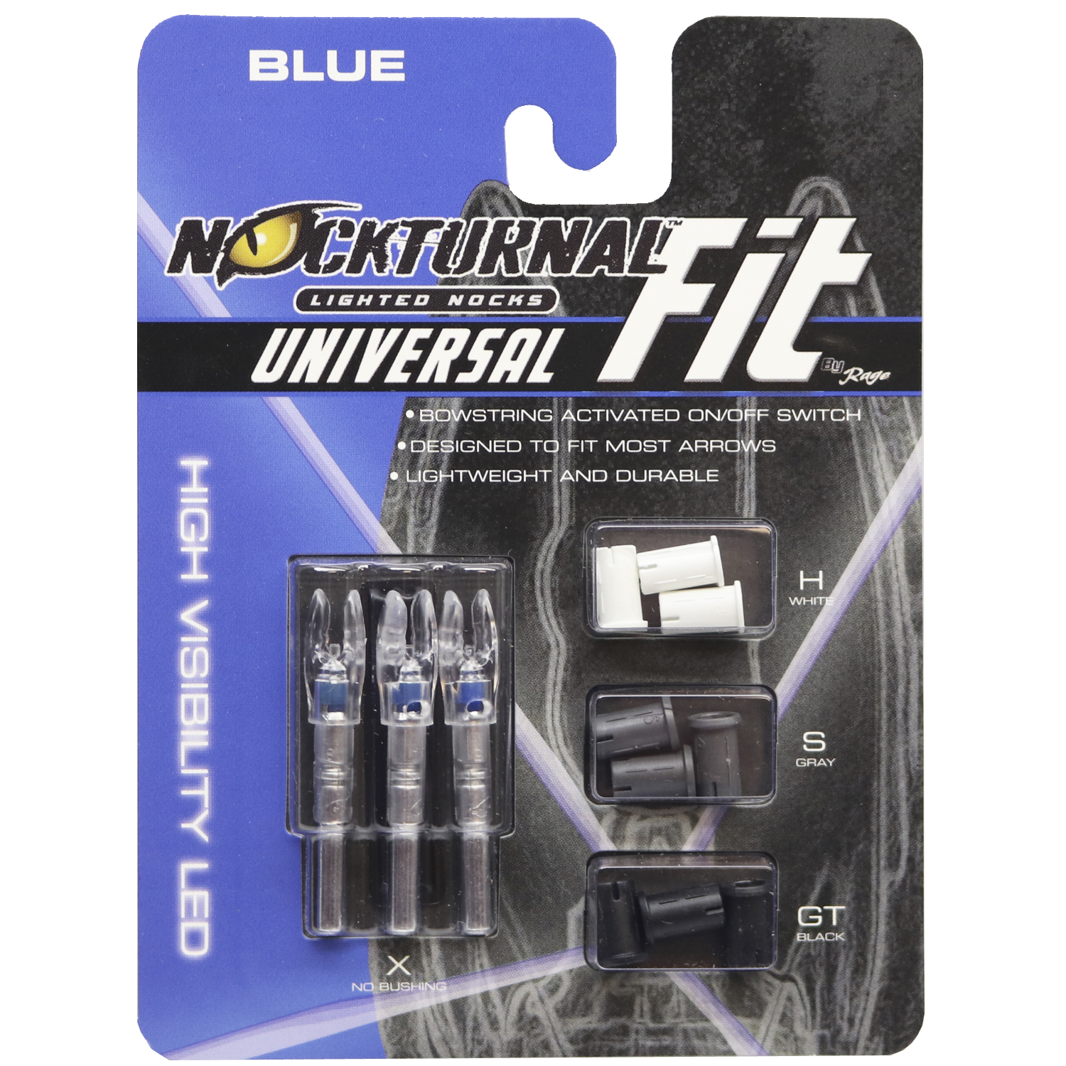 NT-314 Rage NockTurnal Universal Fit Lighted Nocks Blue 3 pack.