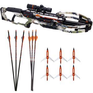 Ravin R10X PRO XK7 Camo Crossbow Package | 3 Lighted Bolts & 6 Broadheads, HeliCoil, Silent Cocking, 420fps R019