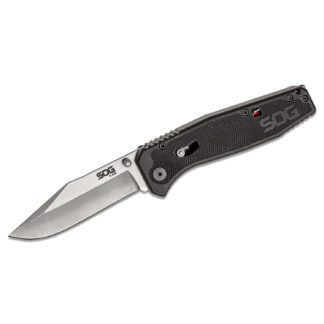 SOG Flare Assisted Folding Knife Satin Plain Blade Black SOG-FLA1001-CP