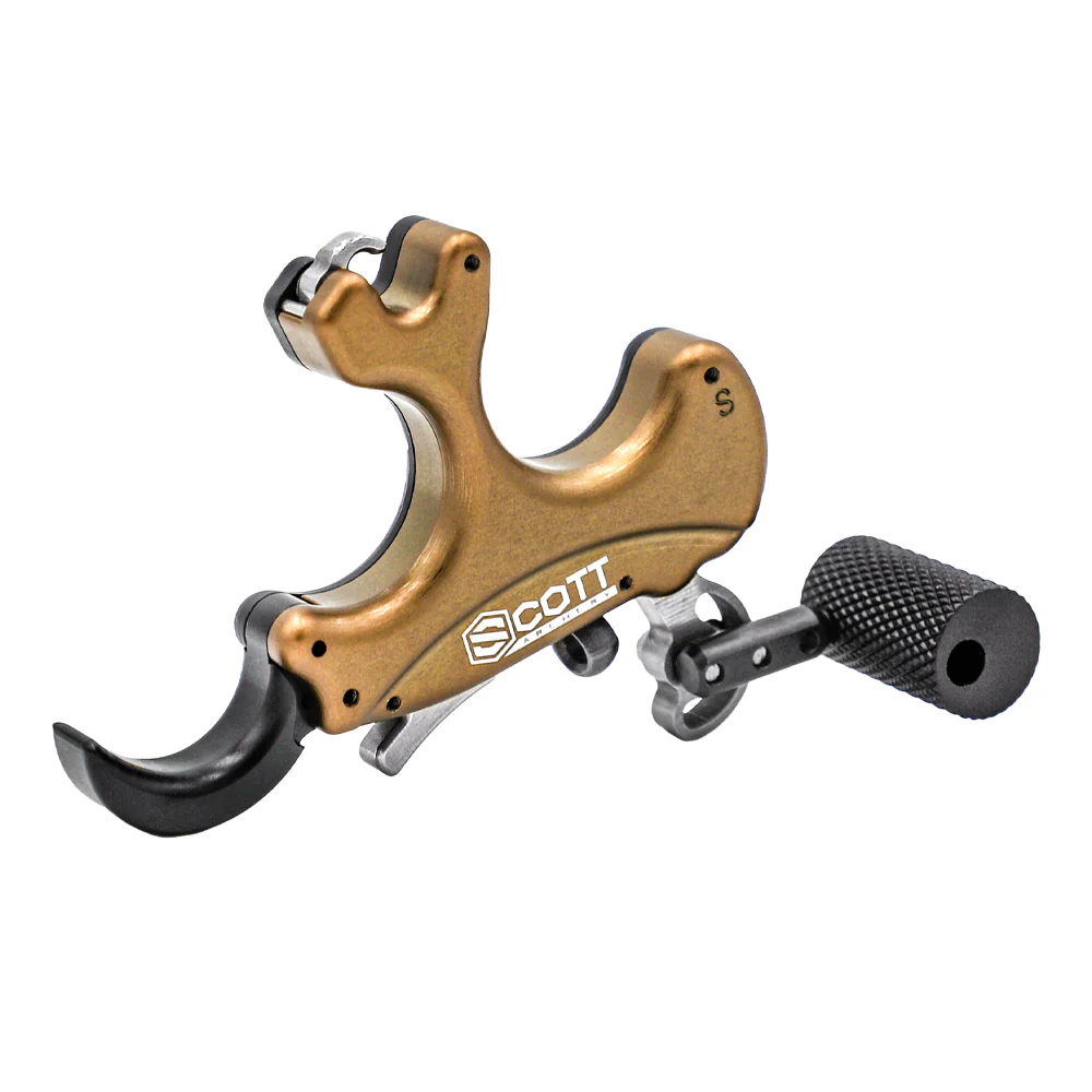 Scott Archery Release STB-1 Thumb Button Release 3 Finger Small Tan Green-Black 8013-TR